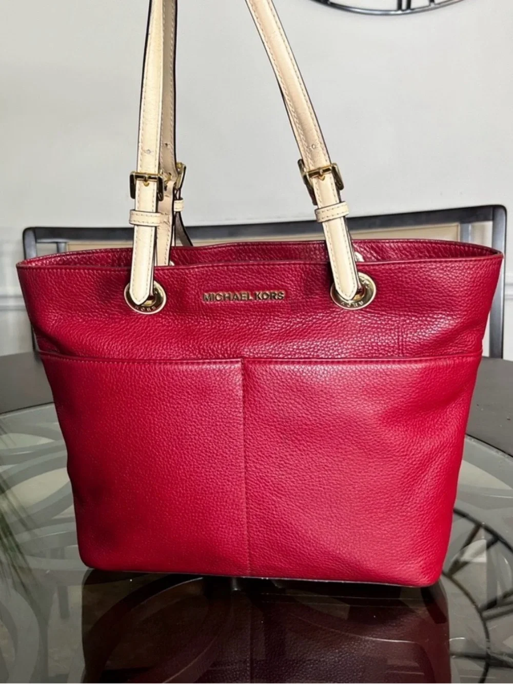 Michael Kors Bedford Red Pebbled Leather Tote Bag